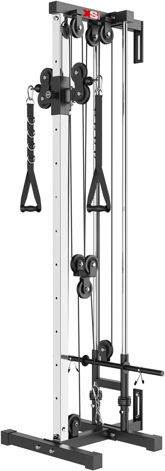 XS Sports Cable Pulley Crossover Machine - Home Gym Adjustable Dual Pulley wall mounted system, Functional Trainer