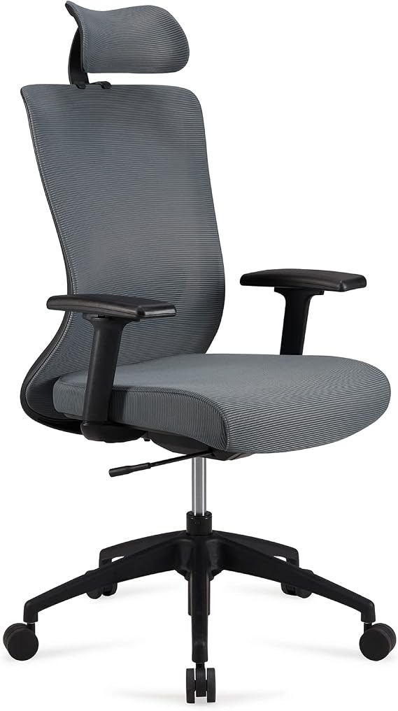 Amazon Basics Ergonomic Executive Chair, High Back, Desk Chair, Office Chair, Adjustable Headrest, Armrest and Lumbar Support, 63 x 59.4 x 124 cm, Grey