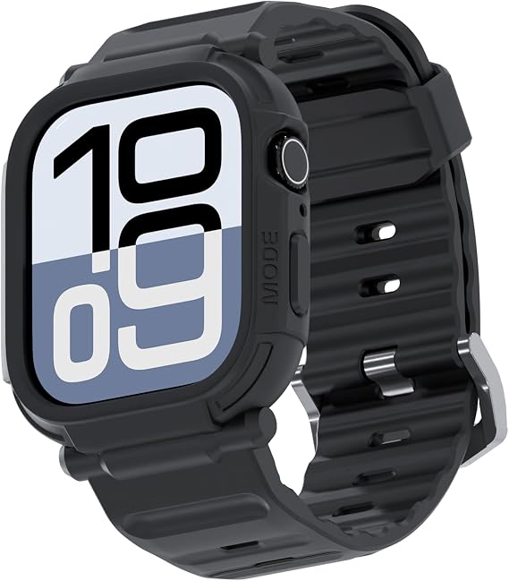 elkson Compatible with Apple Watch Ultra Band Case 49mm Screen Protector Tempered Glass, Quattro Pro Series Rugged for iWatch Bumper Strap, Military Grade Durable Protective Cover, Shock Proof, Black