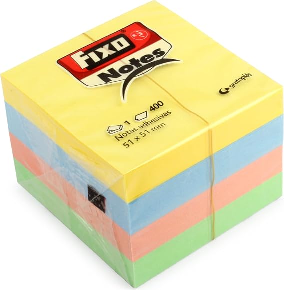 Fixo Notes – Sticky Notes Cube, 400 Sheets, 51 x 51 mm, Assorted Pastel Colours, Perfect for Remembering Everything