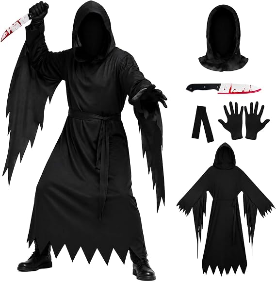 Adult Men's Scream Ghost Face Halloween Costume 4 Piece Set, Black
