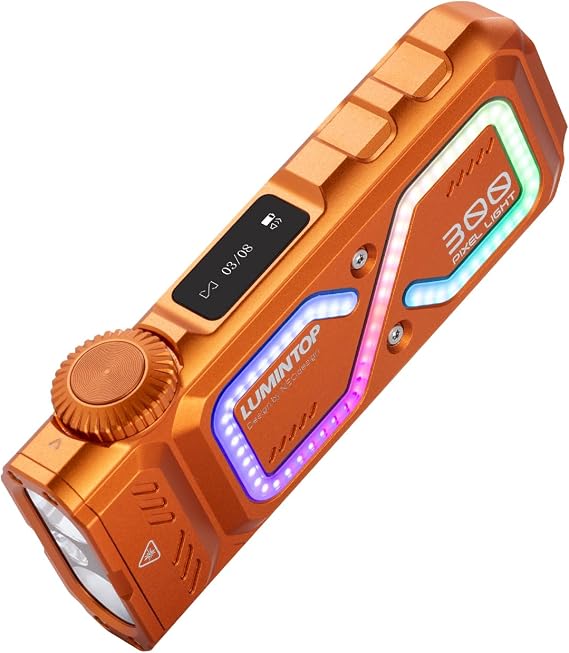 Lumintop ピクセルライト フラット充電式懐中電灯、1001ルーメン、ロータリーダイヤルコントロール&スマートディスプレイ、スポットライト/投光器/uv/グリーンライト/rgb、ダイスモード、ロックペーパーハサミ、レインボー/流星/スネーク。
