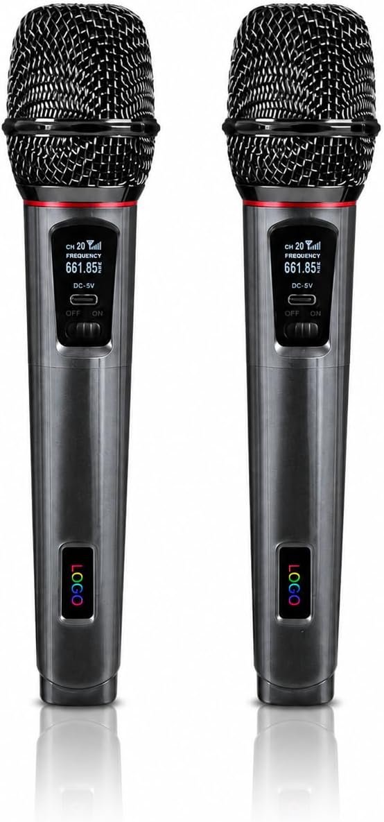 Coverzone Kablosuz UHF Mikrofon Seti El Mikrofonu Dijital Wireless Mikrofon Sistemi 50 Metreye Kadar Çekim Mesafesi Şarj Edilebilir Alıcı ve Mikrofon LCD Ekranlı 6.35mm Bağlantılı | (Çiftli RS-900B)