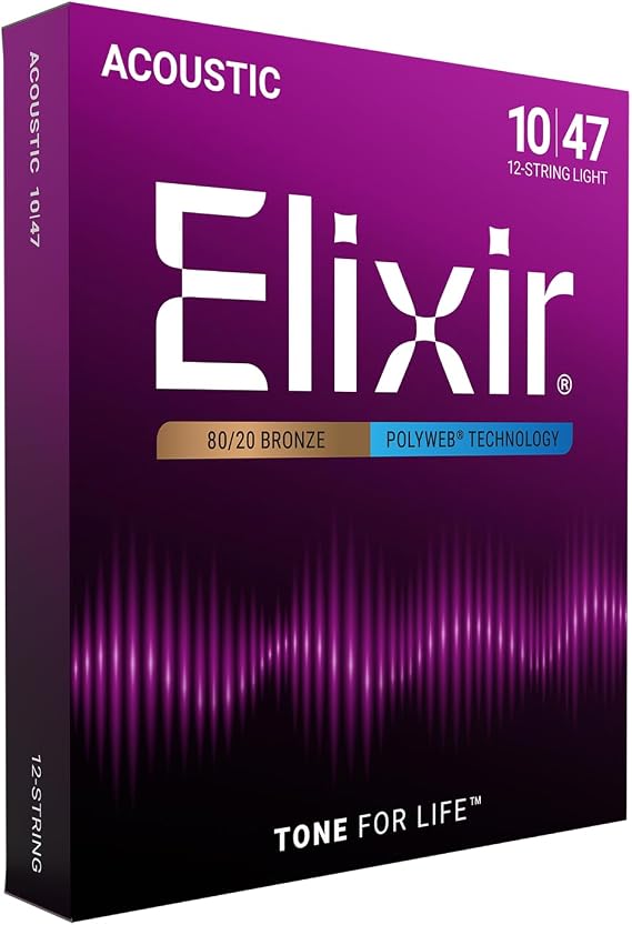 Elixir Strings 80/20 Bronze 12-String Acoustic Guitar Strings w POLYWEB Coating, Light (.010-.047)