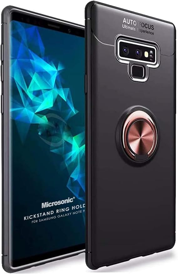 Microsonic Samsung Galaxy Note 9 için Kılıf Kickstand Ring Holder Siyah Rose [Galaxy Note 9 ile Uyumlu Kılıf - Siyah - Rose]