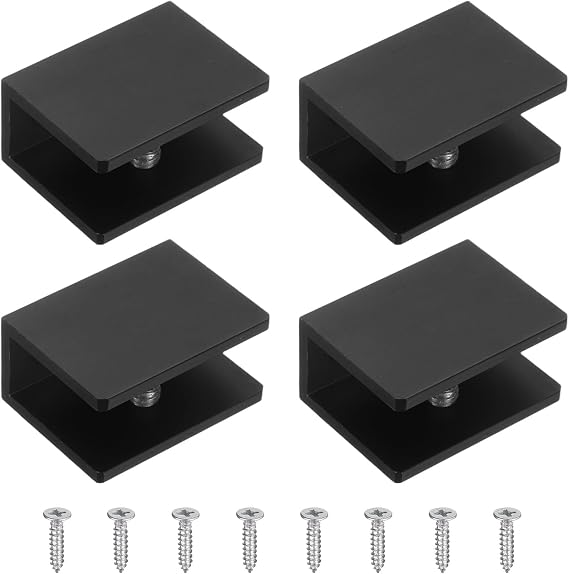 uxcell ガラスシェルフブラケット 4個 10~12mm 正方形ガラスコンビネーション固定ミラーブラケット用 アルミニウム合金クリップクランプ ネジ付き ガラス/木製ディスプレイキャビネット用 ブラック