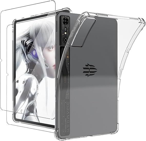 KZIOACSH Clear Case for RedMagic Nova Gaming Tablet 10.9 Inch with 2 Tempered Glass Screen Protector, Reinforced Corners Ultra Slim Shockproof Flexible Soft TPU Drop Protection Non-Slip Skin Cover