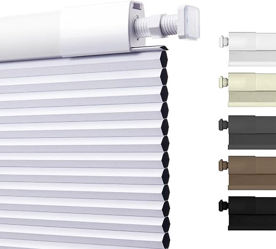No Drill Honeycomb Pleated Blinds for Indoor Window Blackout Cordless Cellular Shades No Tools Privacy Blinds for Home Easy Fit Custom Shades for Bedroom Office(White, 117cm W x 120cm H)