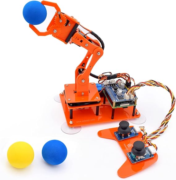 Adeept 5-DOF Robot Arm Kit for Raspberry Pi 4 B 3 B+ B A+ Programmable DIY Coding STEM Education 5 Axis Robot Arm Python Code and Tutorials PDF - Orange