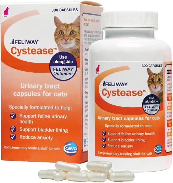 Feliway Cystease 300 Capsule Pack, 300 Feliway Cystease Capsules For Cats Urinary Tract Infection Treatment, Cat Supplements To Help Stress Related Bladder Issues And Reduce Cat Anxiety In Your Pet