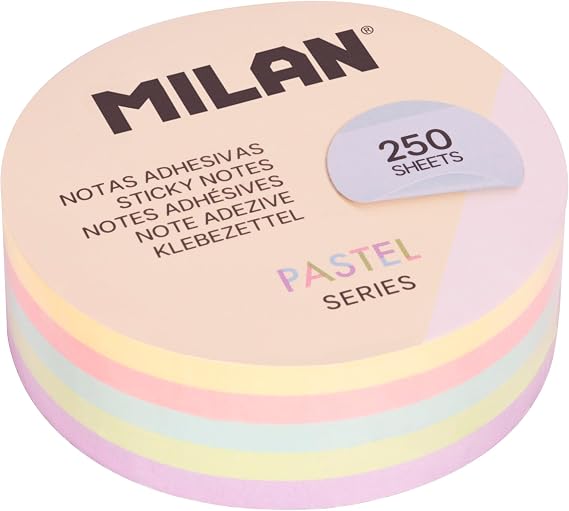 MILAN® Pad 250 removable sticky notes, round, pastel colours Ø 67 mm