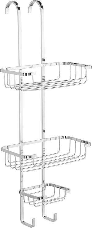 Croydex Chrome Plated Rust Free Mild Steel Shower Riser Rail Hook Over Caddy, Silver