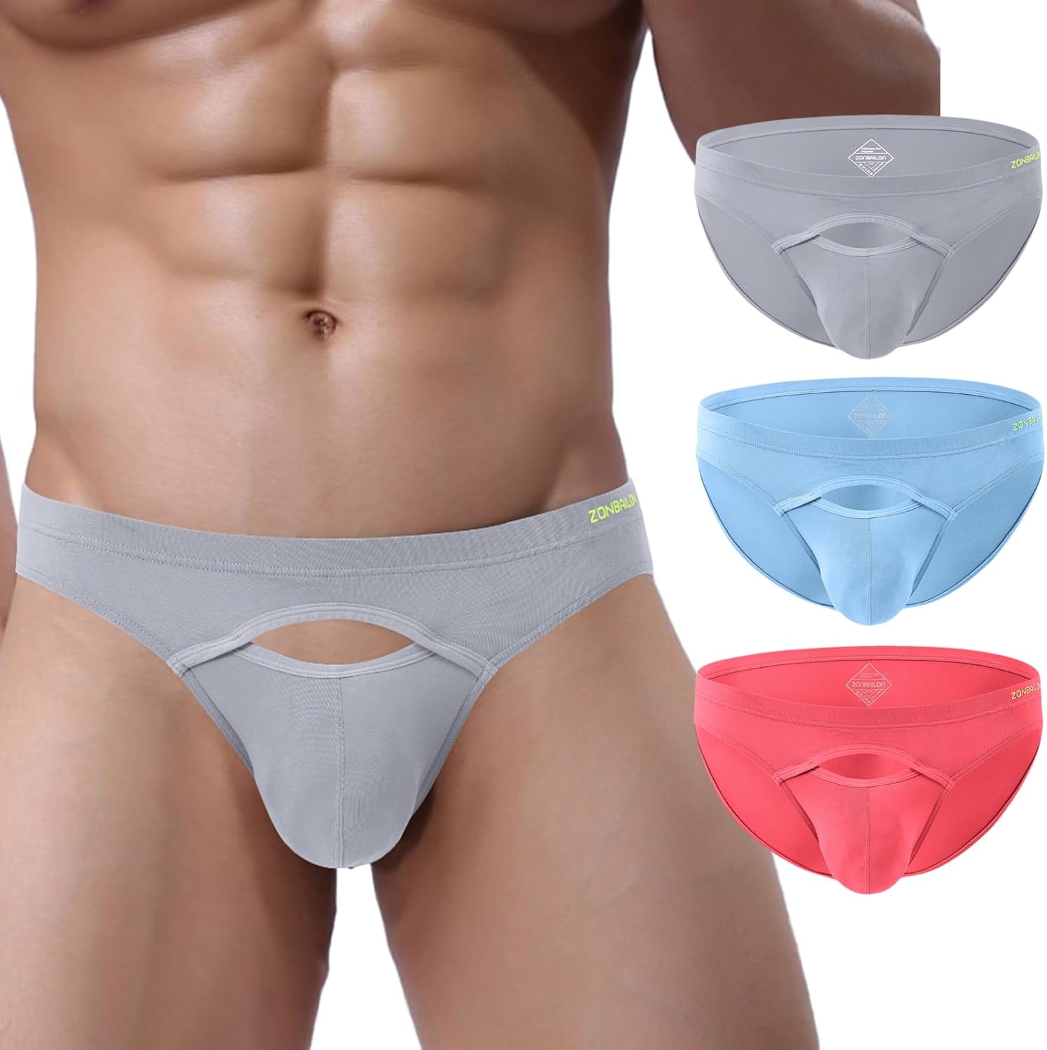 ZONBAILON Men's Bulge Pouch Briefs Open Front Sexy Underwear Silk Breathable Panties Bamboo Viscose