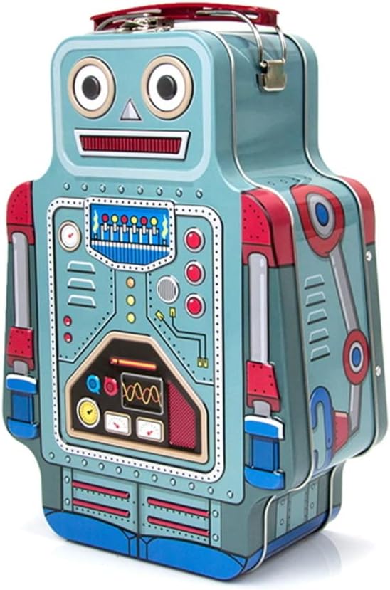 Suck UK Tin Robot Lunch Bag | Kids Lunch Box | Food Storage Tin | Boys Lunchbox | Retro Bag Kids | Packed Lunchbox | Bento Boxes for Adult | Food Container with Carry Handle | Snack Metal Boxes