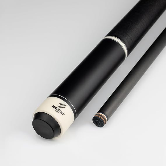 Big Cat カーボンゴールドシリーズキュー、11.8mmと12.4mmの先端、12インチのプロテーパーカーボンシャフト、ブラックアイリッシュリネンラップ