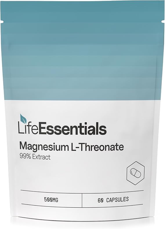 Life Essentials Magnesium L-Threonate 500mg Capsules - Brain Support Supplement for Memory & Cognitive Function - Superior Absorption - 60 Vegetarian Capsules
