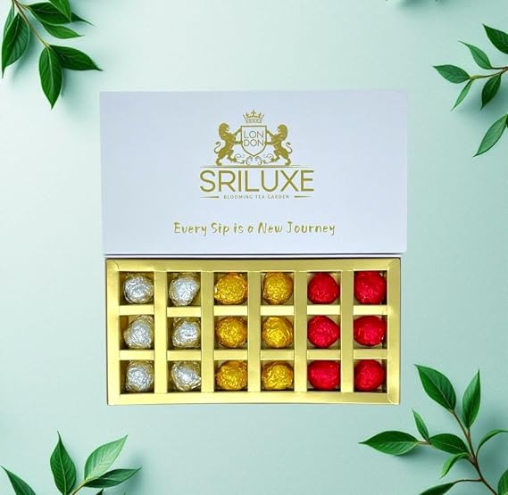 SRILUXE - Premium Blooming Flower Tea - 18 Pieces Assorted Collection | Wonderfully Wrapped in White, Gold and Red | Perfect for Gifting or Self-Indulgence