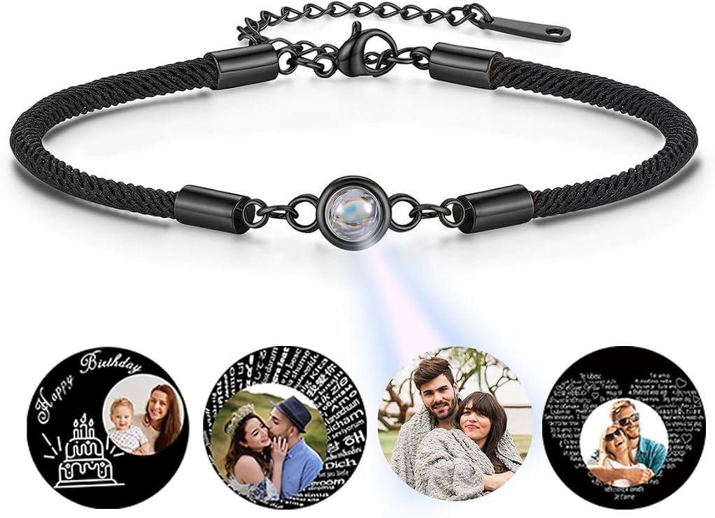 Personalised Photo Bracelets for Men Women Custom Bracelet with Picture Inside Custom Photo Identification Projection Bracelet Anniversary Birthday Memorial Jewelry