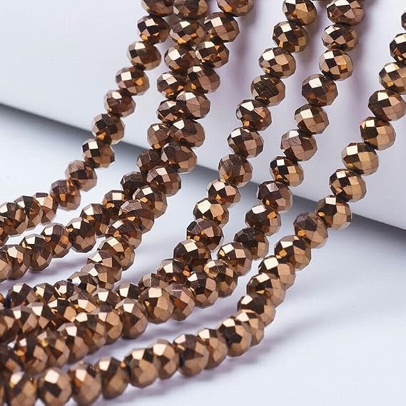 Beadthoven 850pcs 6mm Metallic Color Faceted Rondelle Glass Beads Spacers Copper Color Electroplated Briollete Crystal Glass Beads Loose Spacers Bulk for DIY Jewelry Making Bracelet Necklace Crafts