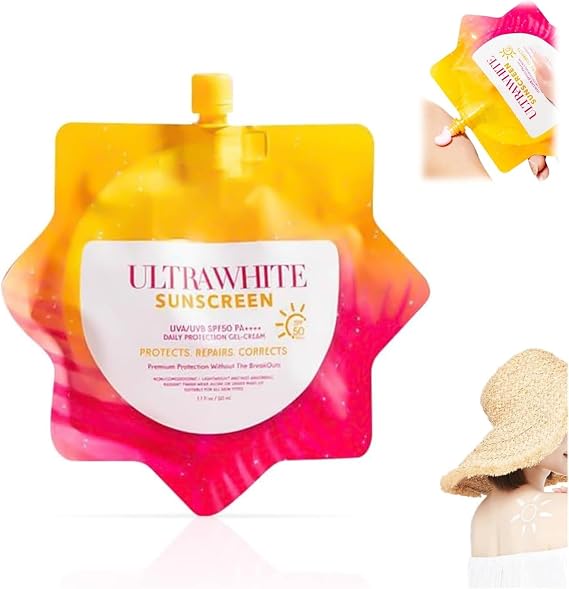 Ozarmne Ultrawhite Airy-Fit Sunscreen SPF50 PA++++, Portable Highly Effective Whitening Sunscreen SPF 50 UVA/UVB Face Moisturiser, Non-Greasy Sun Protection Cream for all Skin Types Daily Use, 50ml
