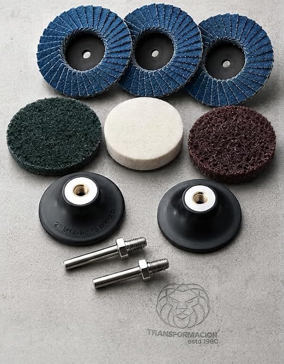 Transformacion Profesyonel 50mm Mini Zımpara Parlatma Seti 10 Parça - Matkap Gravür Uyumlu Roloc Keçe Flap Disk, Skoç Yüzey Temizleme ve Pas Sökücü Parlatıcı Seti 723376