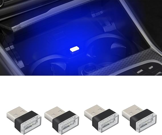 4個 Usb Led 車内雰囲気ランプ、プラグインusb装飾ナイトライト、ポータブルオートアンビエント照明キット、ユニバーサルカーインテリアアクセサリーledナイトライトほとんどの車用ブルー
