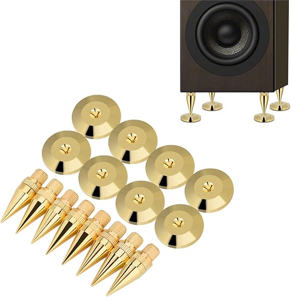 Speaker Spikes, 8 Set Copper Speaker Stands Shockproof Subwoofer Base Pad Mats Isolation Feet for HiFi Speakers Turntable CD Player