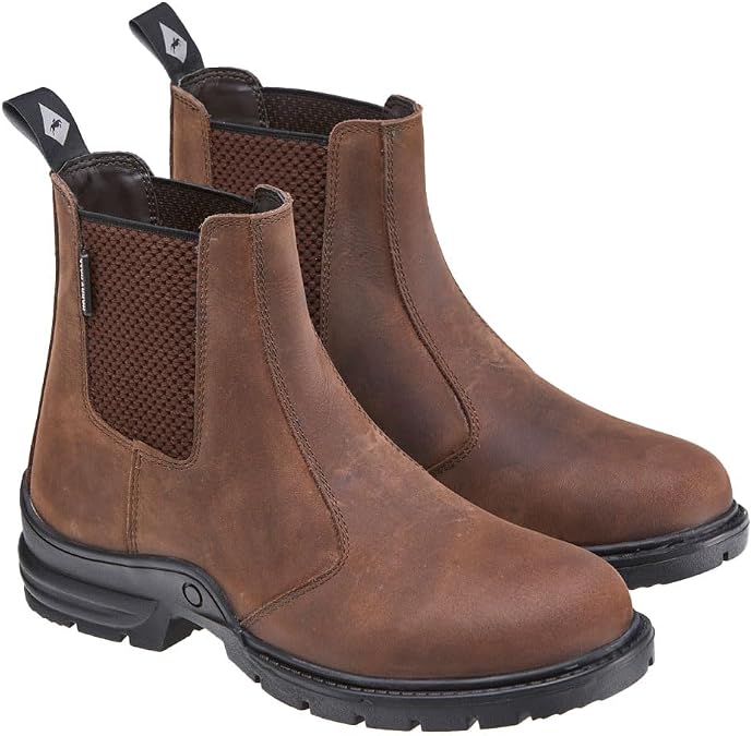 Harry Hall. Elasticated Leather Short Yard Boots - Durable Outdoor Footwear with Side Panels & Pull Tab - Pre-Worn Finish, Versatile Design