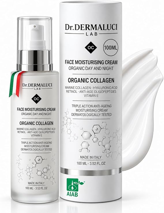 Crema Facial Hidratante 100ML BIO | Antiedad, Antirrugas, Reafirmante Dia Noche | Con Colageno Marino, Retinol, Acido Hialuronico, Vit E | Peptidos Aloe Vera | Dermatologicamente Testada Made in Italy