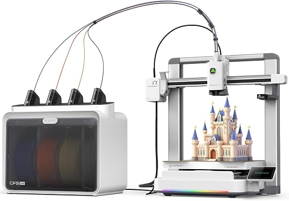 SPARKX I7 Combo 3D Printer, Multi Color with CFS Lite AI Photo to 3D Printing 500mm/s High Speed Auto-Leveling RGB Light 95% Pre-Assemble Essential Parts Low Noise 10.24×10.24×10 inch