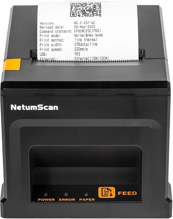 NetumScan 80mm POS Receipt Printer 300mm/s USB Thermal Receipt Printer with Auto Cutter Cash Drawer, USB Ethernet Interface, Support Windows/Mac/Linux, Restaurant Kitchen Printer for ESC/POS