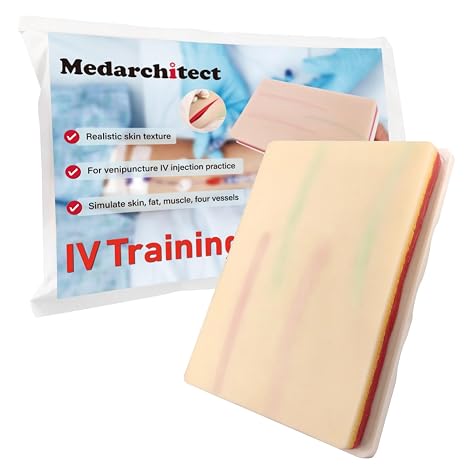 Venipuncture IV Injection Training Pad Model with 4 Veins Imbedded and 3 Skin Layers for Medical Students Doctors Nurses Practice