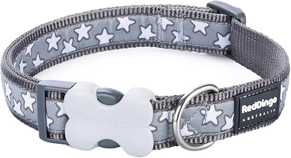 Red Dingo Bucklebone Dog Collar Design, Stars Cool Grey, X-Small 12mm