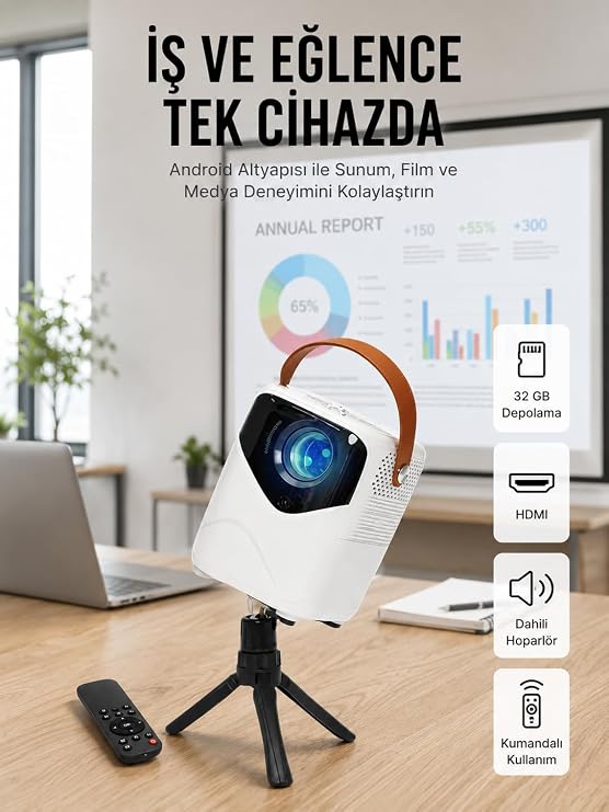 Projeksiyon Ev Sineması Bluetooth 4k HD Kaliteli Görüntü Kumandalı