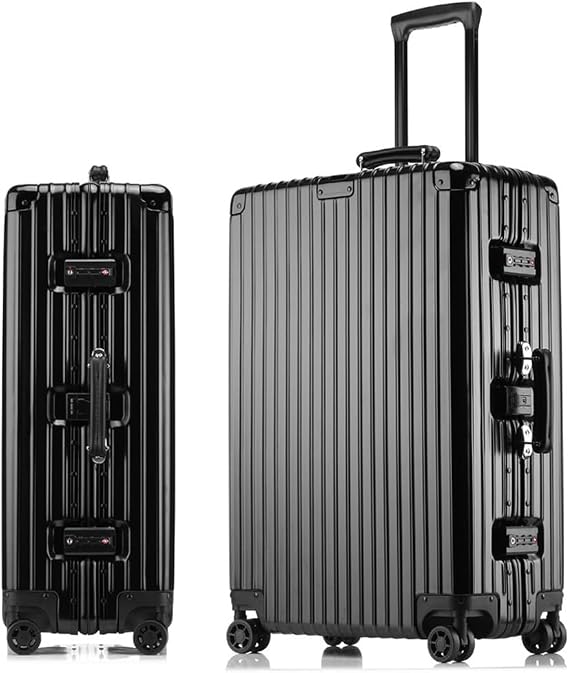 Suitcase Large PC Suitcase with Aluminum Frame Hard Shell No Zipper Luggage Carry on 20Inch with TSA Combination Lock,Black,24in