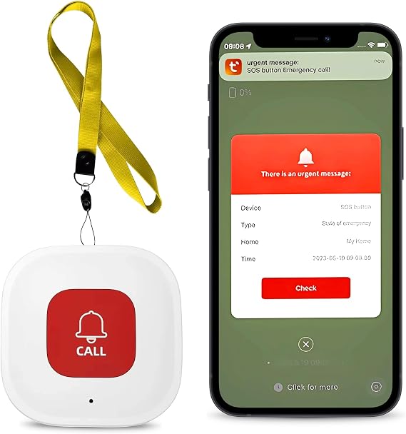 Vegena Wifi Smart Personal Alarms for Elderly, SOS Elderly Alarm Call Button Linked To Phone Wireless Nurse Alert System, 1 Rechargable Emergency Button, Only Supports 2.4GHz Wi-Fi, NO FEES