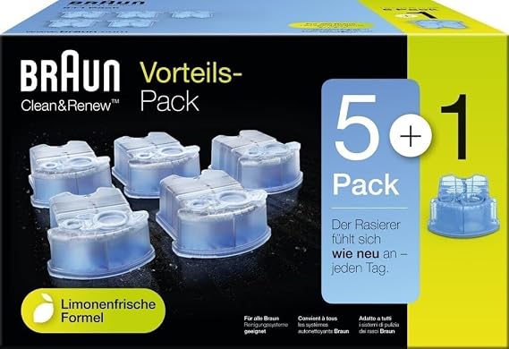 Spare cartridges for Braun Clean & Renew electric shaver, 5+1 pack