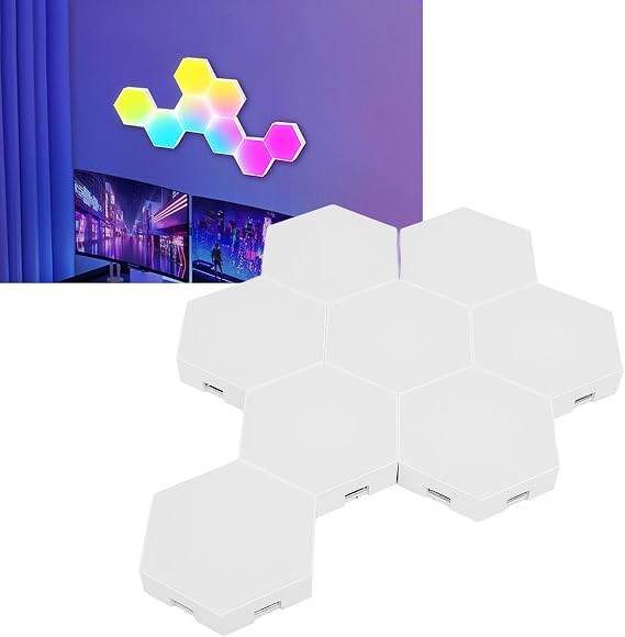 Hexagonal Light 8 Pack, Remote Controlled LED Wall Light, Music Sync DIY Modular Assembly RGB Wall Panel, with APP, Modular Light Panel DIY Geometric Splicing Gaming Light