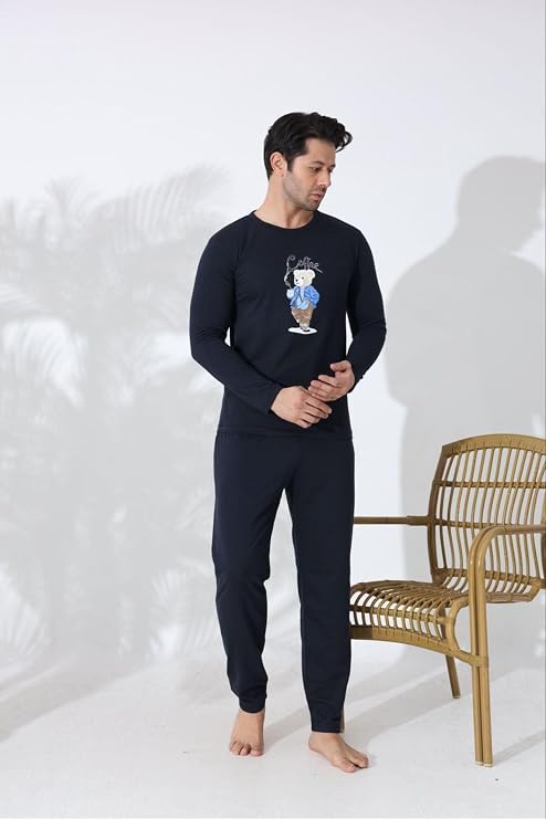Pijama Takımı, L, erkekuzunkol, Siyah, erkek