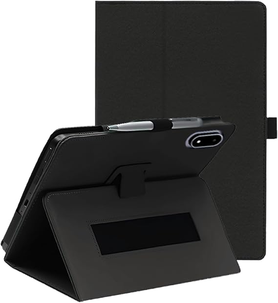 OnePlus Pad 3タブレット用13.25インチケース、PUレザー折りたたみカバー、ペンホルダーとリストストラップ付き、出張、ポータブルブラック