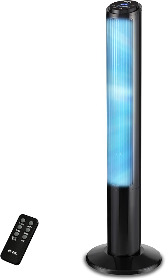 Air Pro 40" Tower Fan SmartVoice™ Control Oscillating Bladeless Fan with Remote - Tall Compact 3 Speeds Quiet 50W Motor Cooling Fan - Floor Standing Fan for Home Office - LED Display 15 Hour Timer