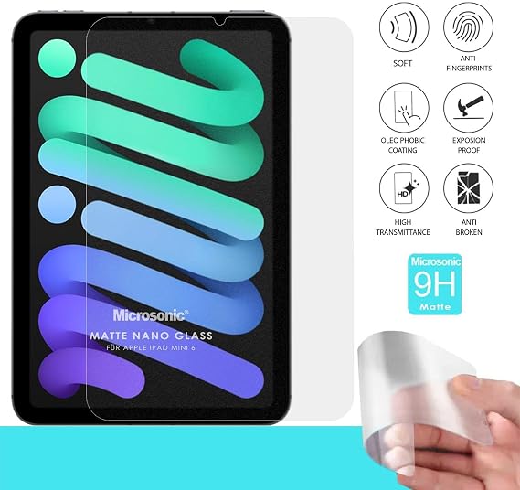 Microsonic Apple iPad Mini 7 (A2993-A2995) Matte Nano Glass Cam Ekran Koruyucu [iPad Mini 7 ile Uyumlu Ekran Koruyucu - Şeffaf]