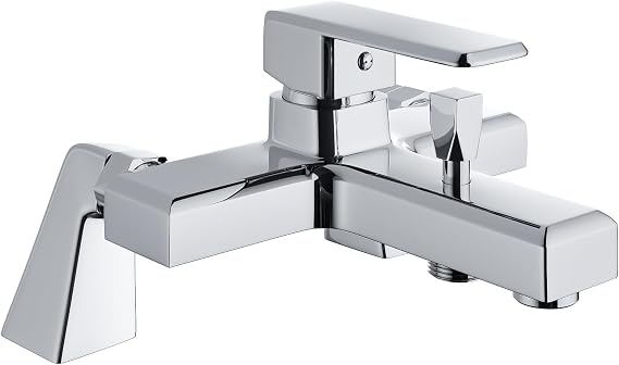 MORADO Bath Shower Mixer Tap,Single Lever Bathtub Shower Tap,Monobloc Shower Mixer Tap with Bathtub Spout,Solid Brass,Chrome,Square Shape Bathtub Pillars,Deck Mounted