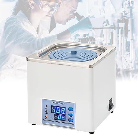 Digital Lab Water Bath, 300W with Dry Burn Protection, 360° Heating, Timer and Temperature Control, 304 Stainless Steel, Adjustable Lid for Laboratory and Scientific Use