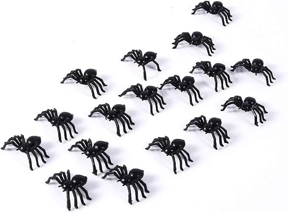 Plastic Spider Small, 50 Pieces Scary Halloween Spiders, 2cm Tiny for Crafts, Realistic Fake Bug Props, Party Joke Supplies
