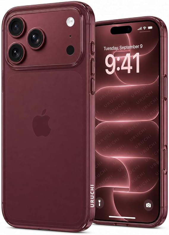 URUCHI iPhone 18 Pro Max / 17 Pro Max Uyumlu Burgundy Sert Mika Kılıf, Sararmaya Dayanıklı, Ultra İnce, Kamera & Ekran Korumalı, Darbeye Dayanıklı Koruyucu Kapak