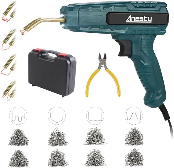 Hot Stapler Plastic Welding Machine Repair Welder Kit, Car Bumper Repair Kit with 800Pcs Flat/Wave/Outside Inside Corner Hot Staples for Repairing Crack Broken Plastic