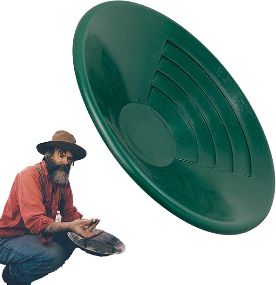 Gold Panning Pan, 26cm/10 Inch Professional Gold Wash Pan with Riffles - Green High-Visibility Pans for Prospecting, Outdoor Fun & Home School Geology Education