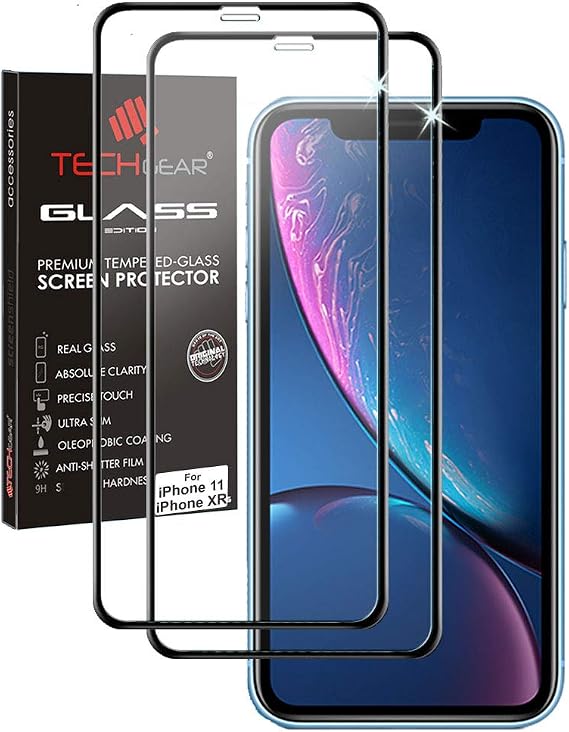 TECHGEAR [2 Pack Screen Protectors Compatible with Apple iPhone 11, iPhone XR [FULL Screen Adhesion] & [Full Coverage] 3D GLASS Edition Tempered Glass Screen Protectors Guards Covers - Black