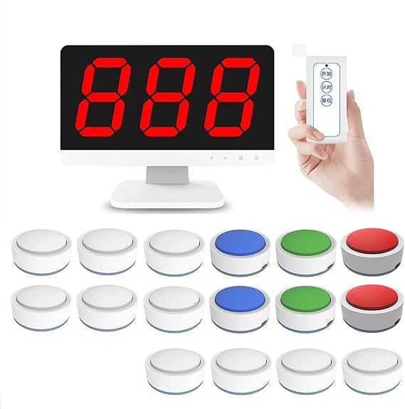 Answer Buzzer Button, Wireless Quiz Answer Game Buzzer System with Remote Control, 4 Status Prompt Colors, 3 Answering Modes, Auto-Sleep,for Game Show,Family Gam